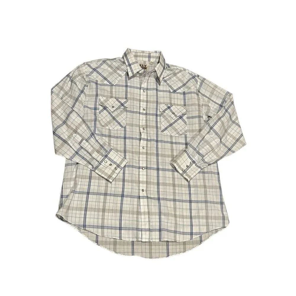 Ely cattleman XL pearl snap western shirt blue white cowboy